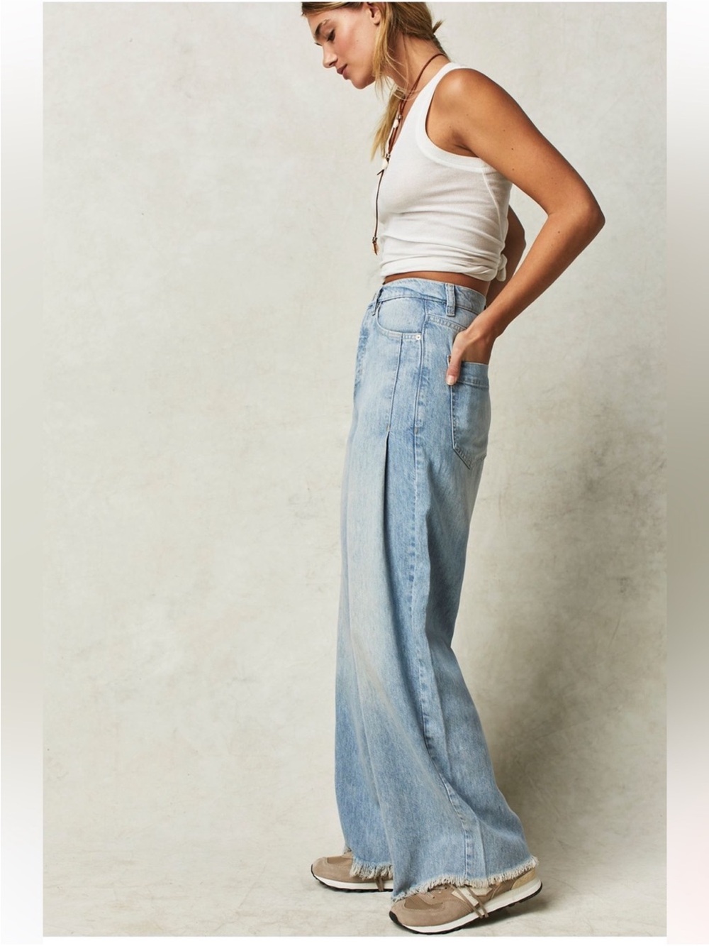 Free People Old West Light Blue Wide-Leg Flare Jeans - Picture 5 of 6